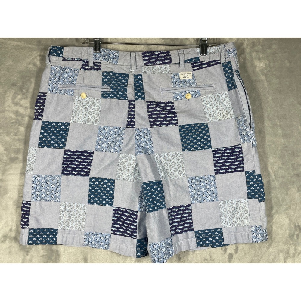 Vineyard Vines Mens 38 Nautical Patchwork Shorts Blue White Anchor Fish Starfish - Picture 2 of 11